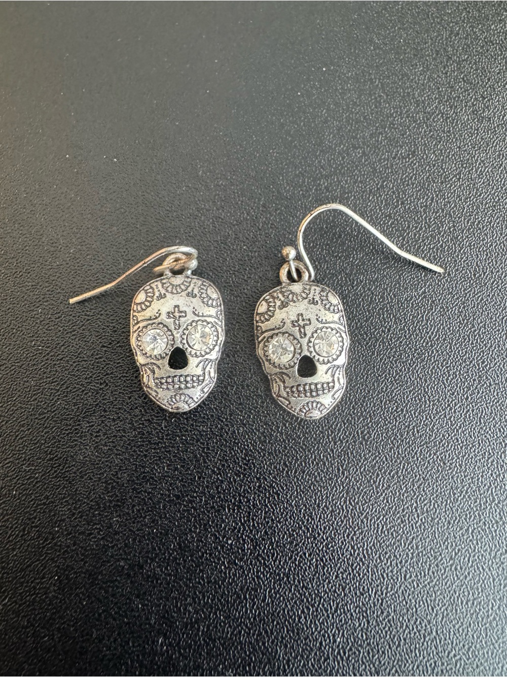 Silver Sugar Skull Drop Earrings